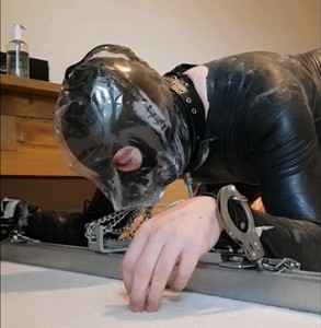 Breath Play Lover - locked down in self bondage with fucking machine